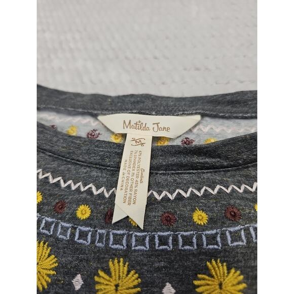 Matilda Jane Dress Womens Medium Gray Long Sleeve Embroidered Shirt Dress - Picture 4 of 6